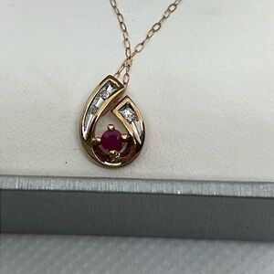 10k gold, genuine ruby and diamond necklace
